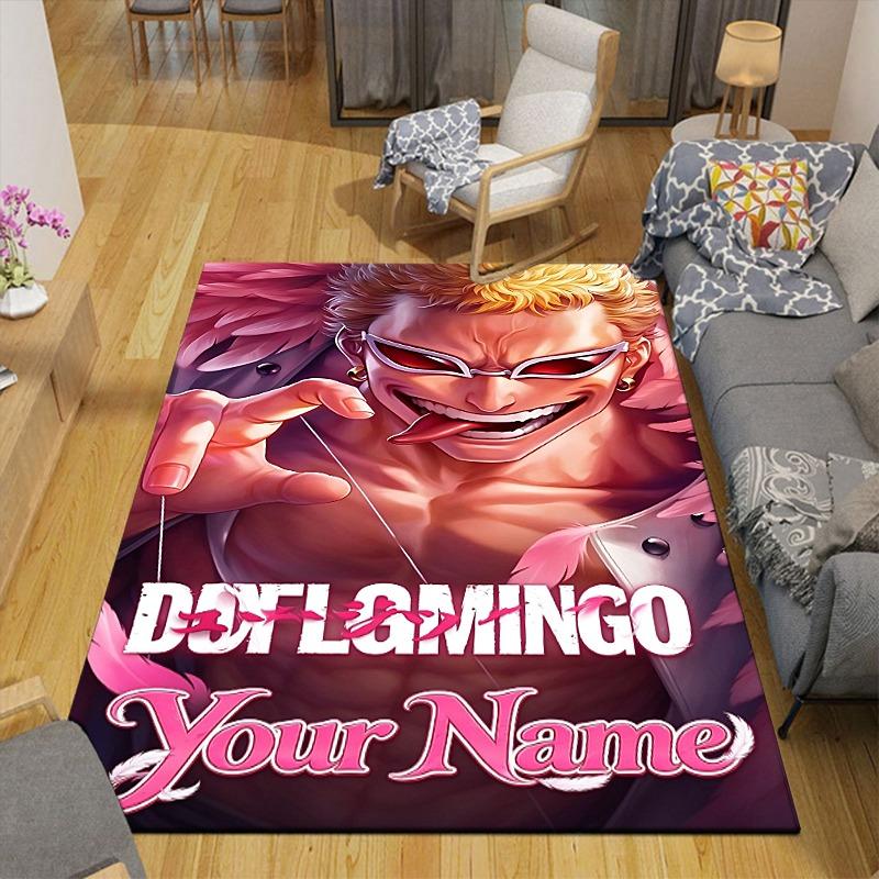 Custom 1Pc Doflamingo Anime Print Flannel Personalized Rug Non Slip Floor Mat Soft Carpet for Living Bedroom Office Home Decor Gift