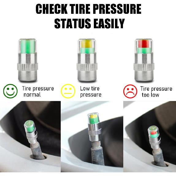 4 PCS Tire Pressure Monitor Valve Stem Caps, 2.4Bar 36PSI Car Tire Pressure Monitor Sensor Indicator with 3-Color Eye Alert, Universal Valve Stem