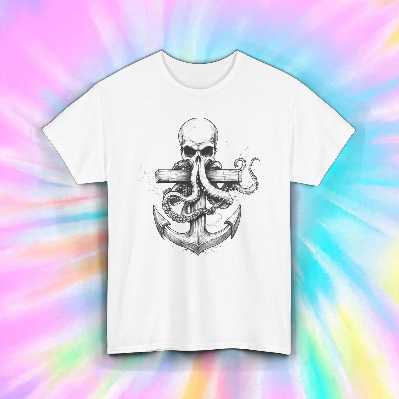 Pirate Skull Octopus Anchor T-Shirt Nautical Tattoo Style Tee S-5XL XL