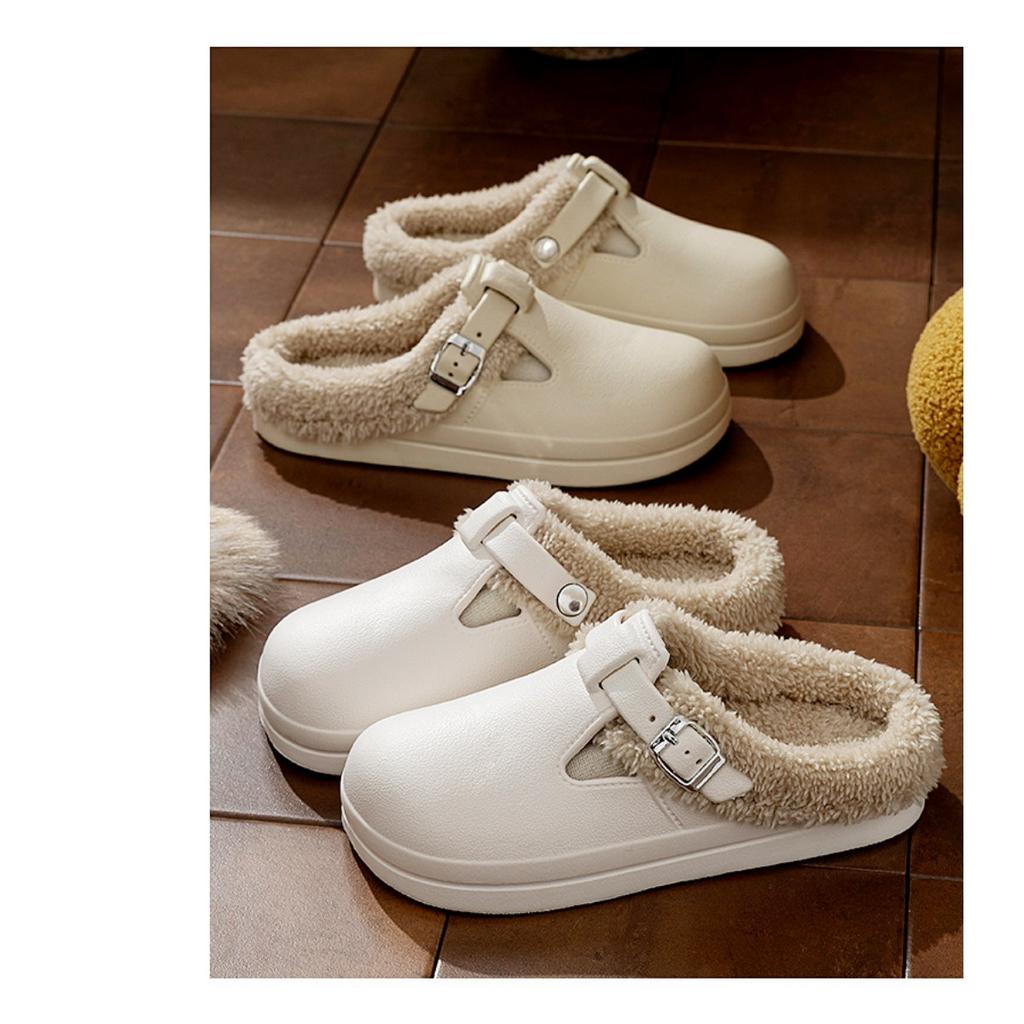 Women's Solid Color Clogs, Casual Plush Inner Lining Shoes, Lightweight and Comfortable Winter Shoes