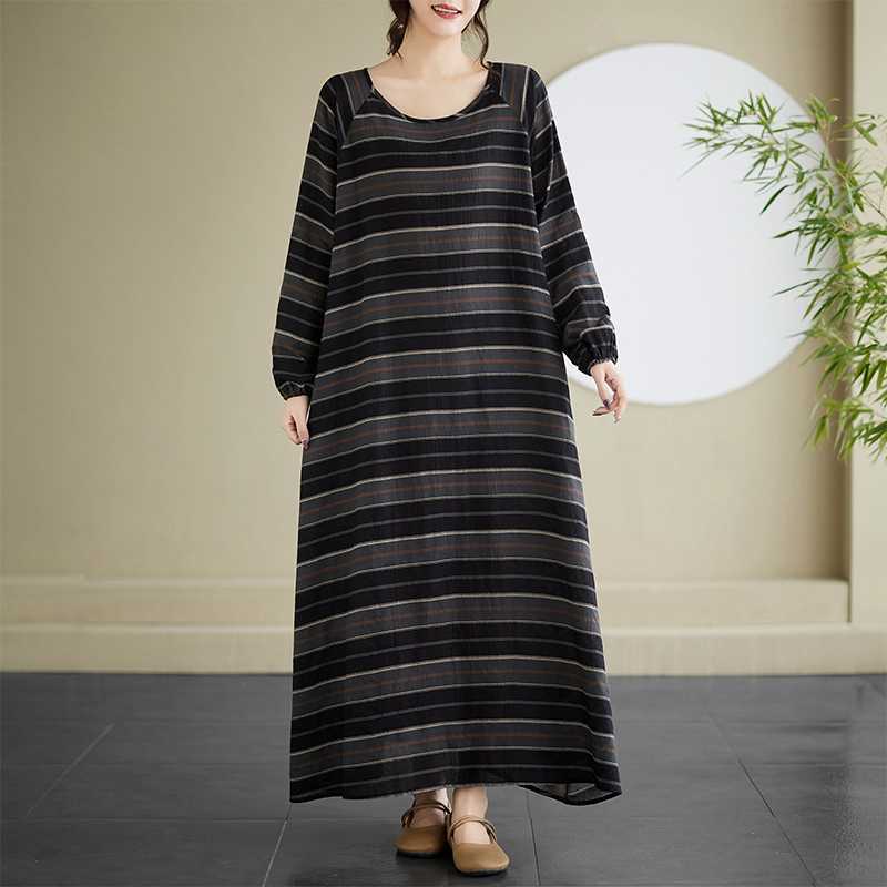 

Винтажное повседневное длинное платье больших размеров с длинным рукавом и глубоким вырезом One Size