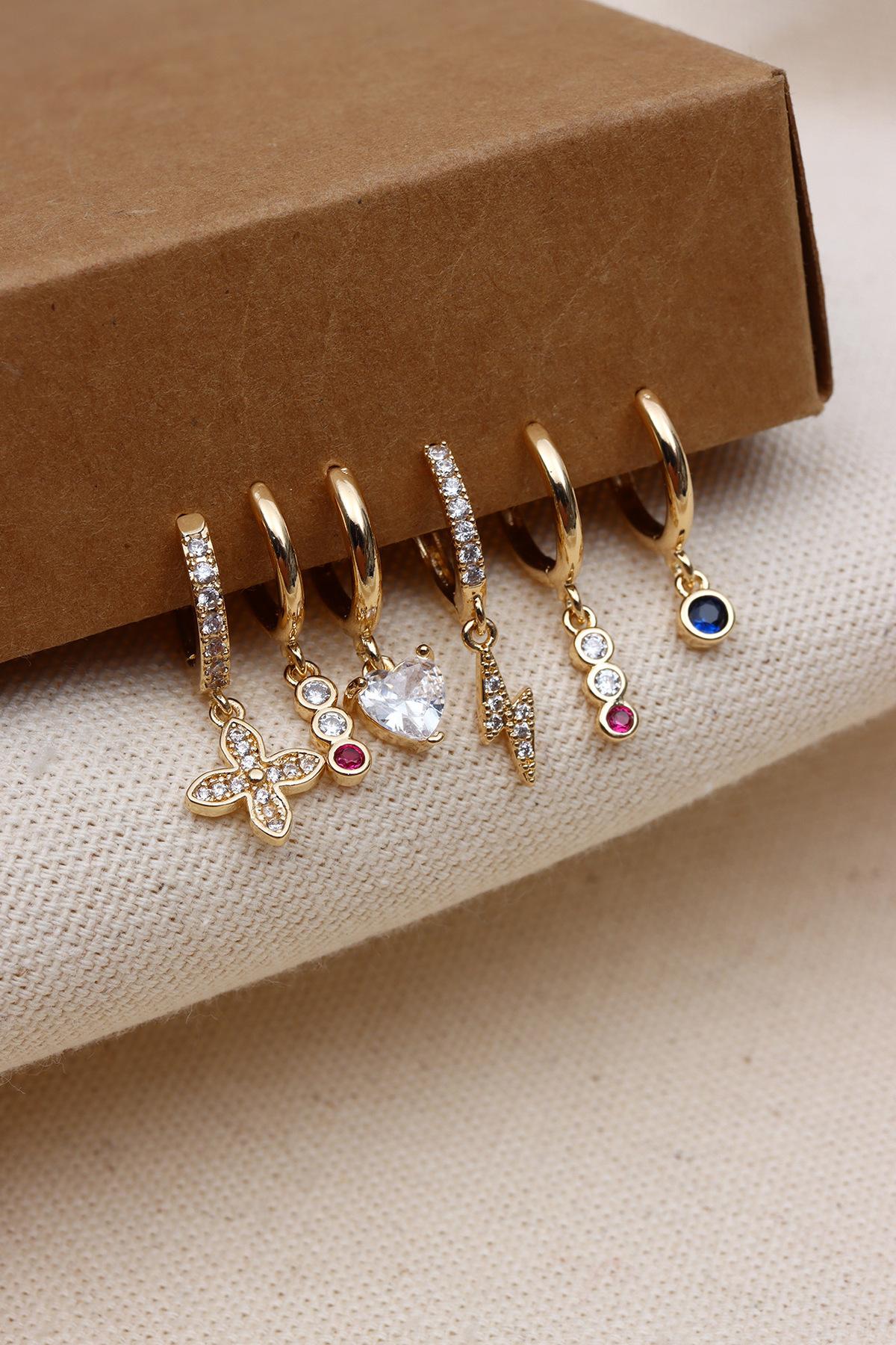 

Серьги Vip с цирконом золотого цвета, 6 шт.