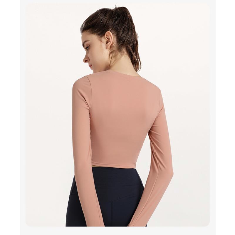 

Женский короткий повседневный тонкий топ для йоги с длинным рукавом XL розовый