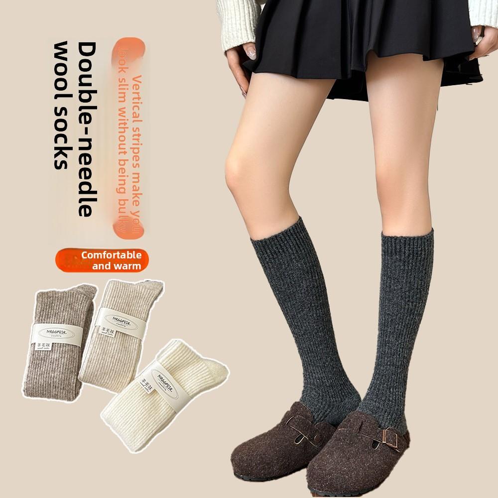 Calf Socks for Women, Autumn and Winter Wool Socks for Women, Pile Mid-calf Socks, Solid Color Thickened Warm Pile Long Socks