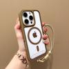 Applicable to iPhone16promax mobile phone case transparent magnetic suction Apple 15 adjustment hand rope acrylic anti-drop protection