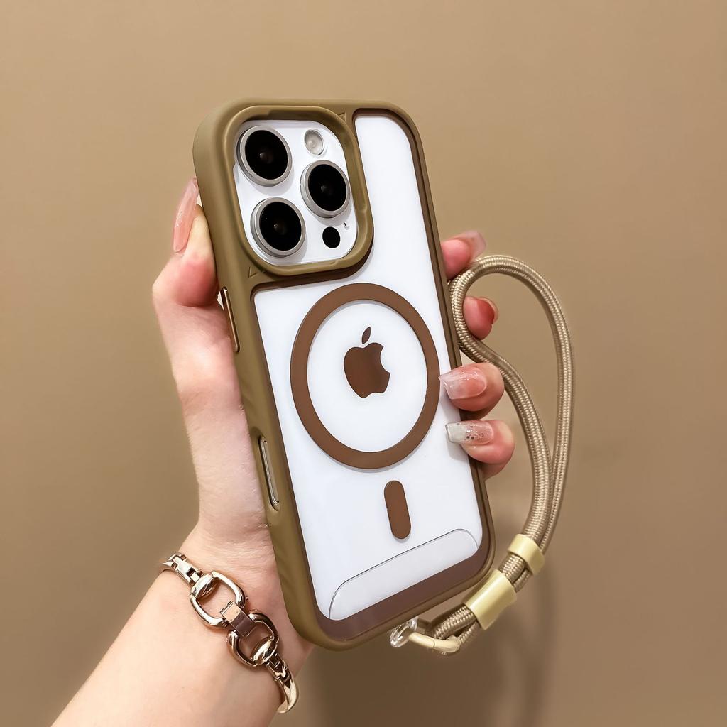 Applicable to iPhone16promax mobile phone case transparent magnetic suction Apple 15 adjustment hand rope acrylic anti-drop protection