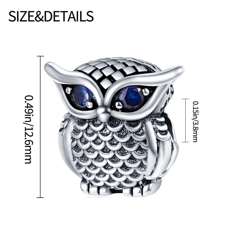100%Copper Owl Charms Beads Full Zircon Pave Animal Pendant Fit 3Mm Original Bangle Bracelet Diy For Women Jewelry