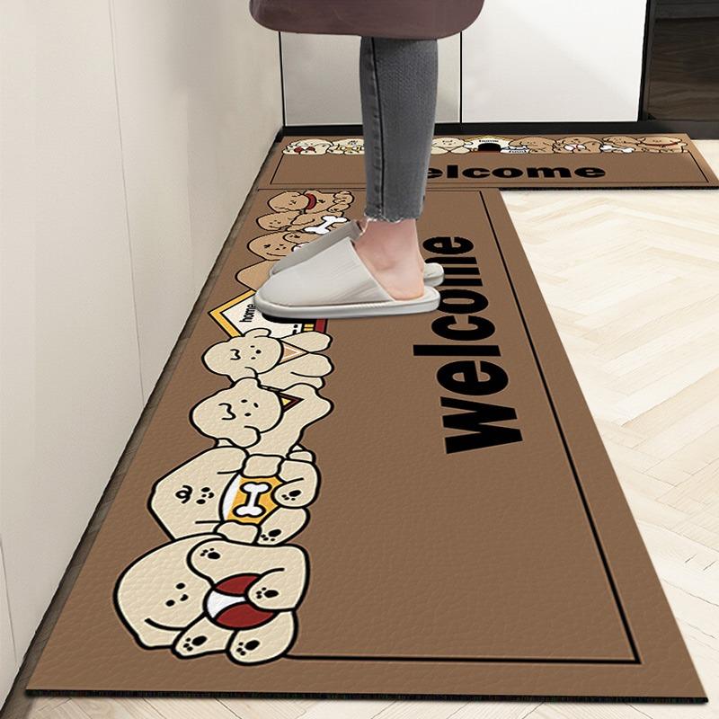 Kitchen Floor Mat Cute Style Cartoon Puppy Long Strip Decorative Carpet Non-slip Oil-proof Foot Mats Pvc Leather Waterproof Rug