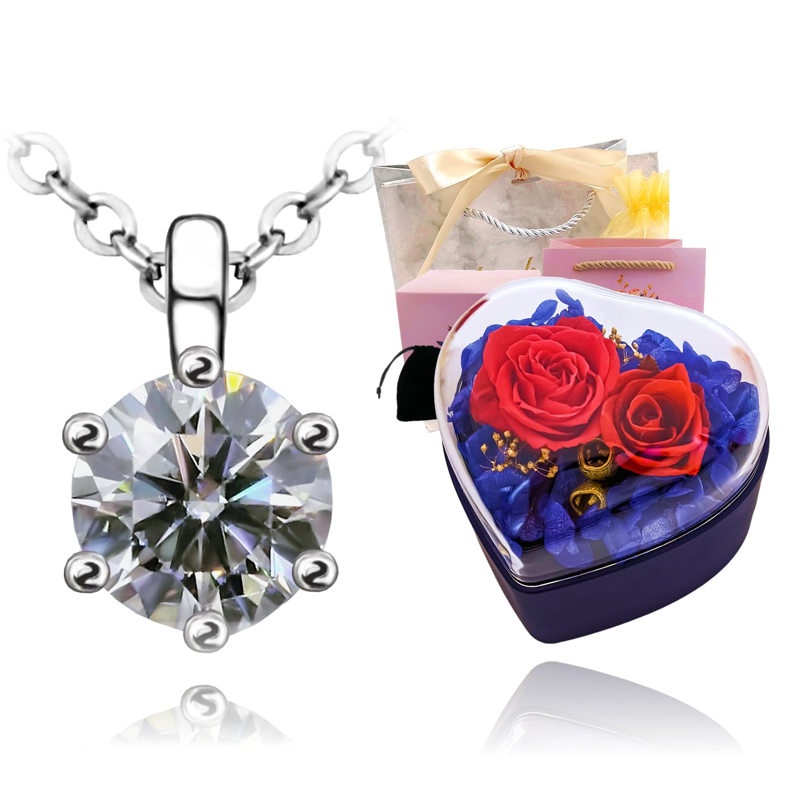 

Zirconia Glowing Jewelry Gift Set Flower Jewelry Box [Enscene] Women s Necklace, Box, (Preserved Set, Color Platinum)