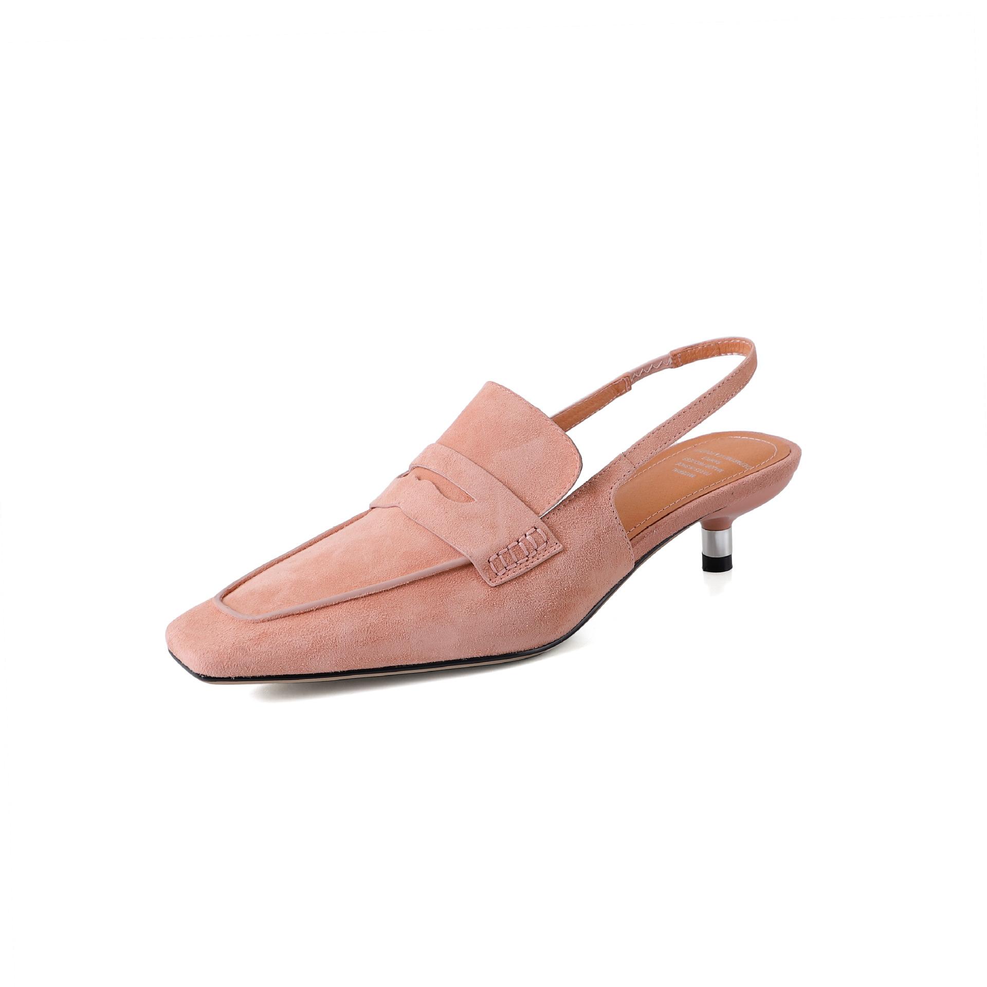 

Пустые маленькие кожаные туфли с красной спинкой, весенне-летние женские сандалии Baotou на тонком среднем каблуке с квадратной головкой из воловьей кожи 39 ярко-розовый