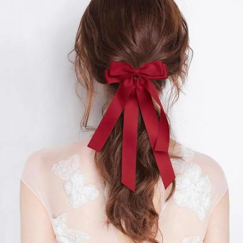 Fashion Fabric Ribbon Bow Hairpin For Women Girls Hair Clips Solid Color Bow Hair Accessories