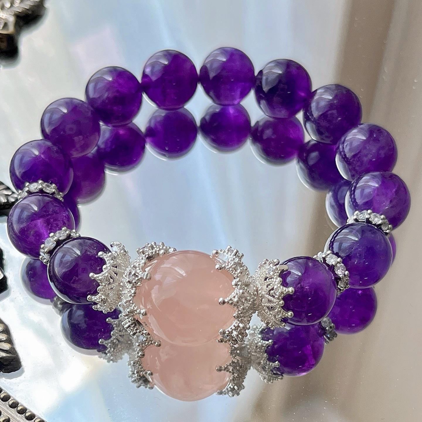 12Mm High Quality Natural Royal Grape Purple Amethyst Madagascar Powder Crystal Bracelet Bracelet