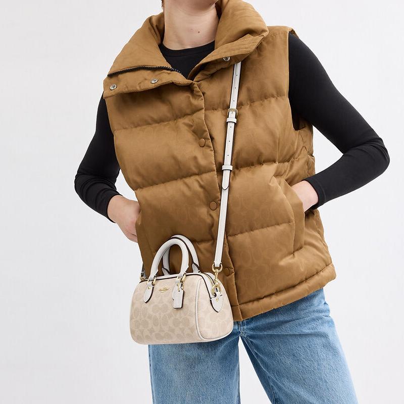 Coach Mini Borsa a Tracolla Rowan Tela Firma Donna Piccola Boston Cuscino Borsa a Mano Tracolla Staccabile Moda Donna Regalo CW329-IMXDM