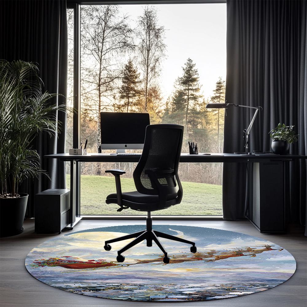 Christmas Santa Claus Printed Round Rug Carpet Chair Rug Area Rug Entryway Doormats,for Office Chair Living Room Bedroom Kitchen Room.