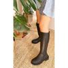 Women's Daisy Thick Sole Below Knee Zipper Comfortable Black Leather Boots
