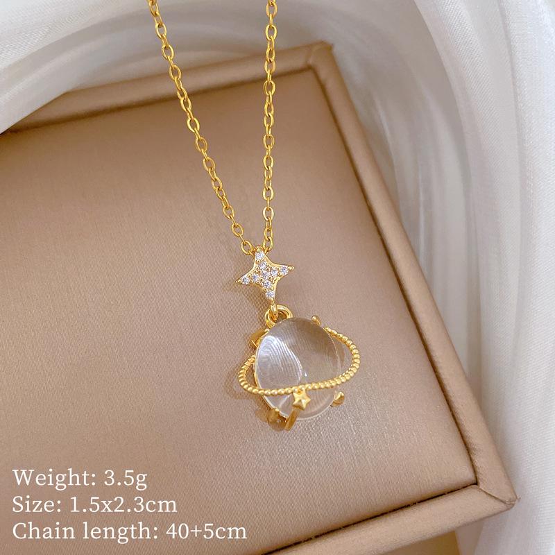 

Dreamy Moonstone Planet Zircon Star Pendant Necklaces for Women Girls Stainless Steel Chain Sweet Planet Jewelry Gifts for Lover