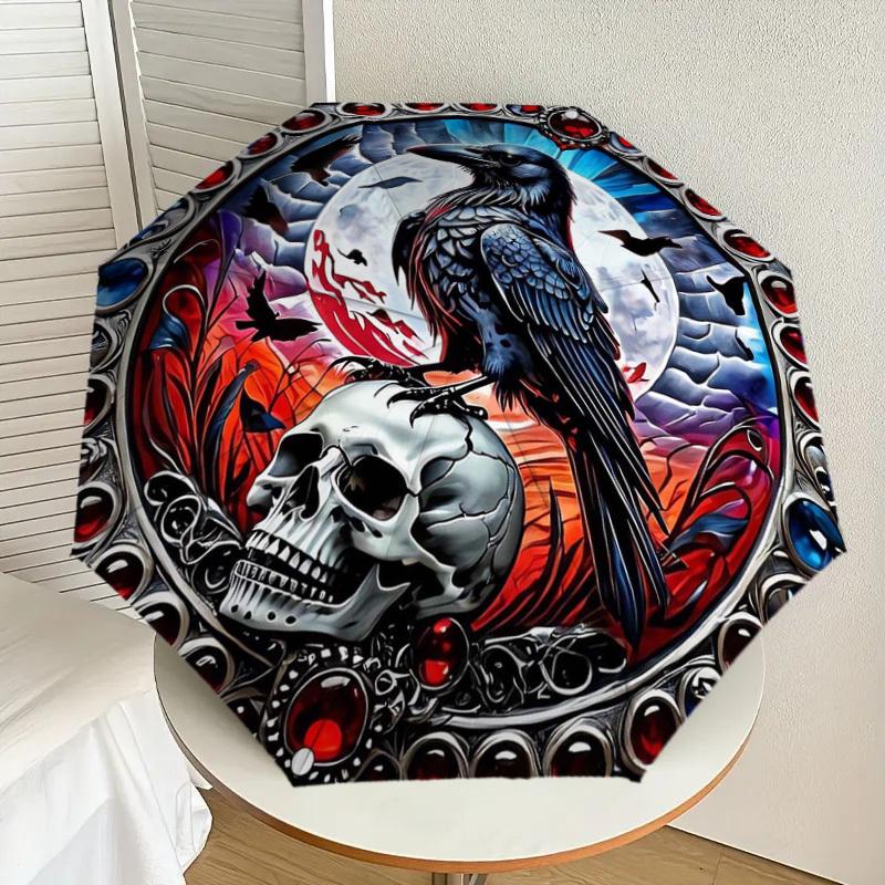 

1pc Raven Moonlit Skull Artwork Umbrella with Plastic Handle,Suitable for All Seasons Home Travel Outdoor UmbrellaDD1420