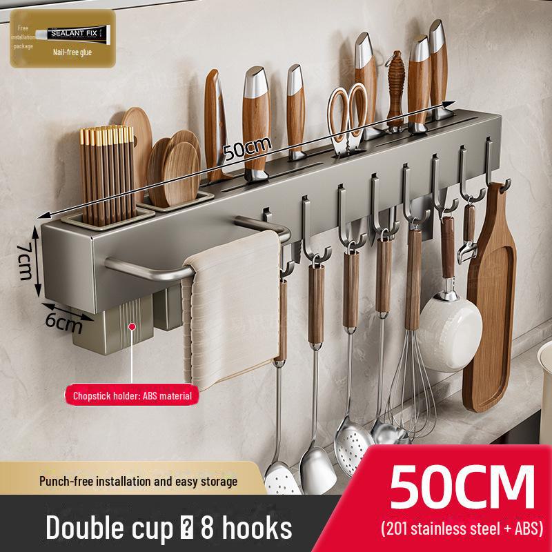 Multifunktionales Küchenmesser- und Essstäbchengestell aus Edelstahl, ohne Bohren