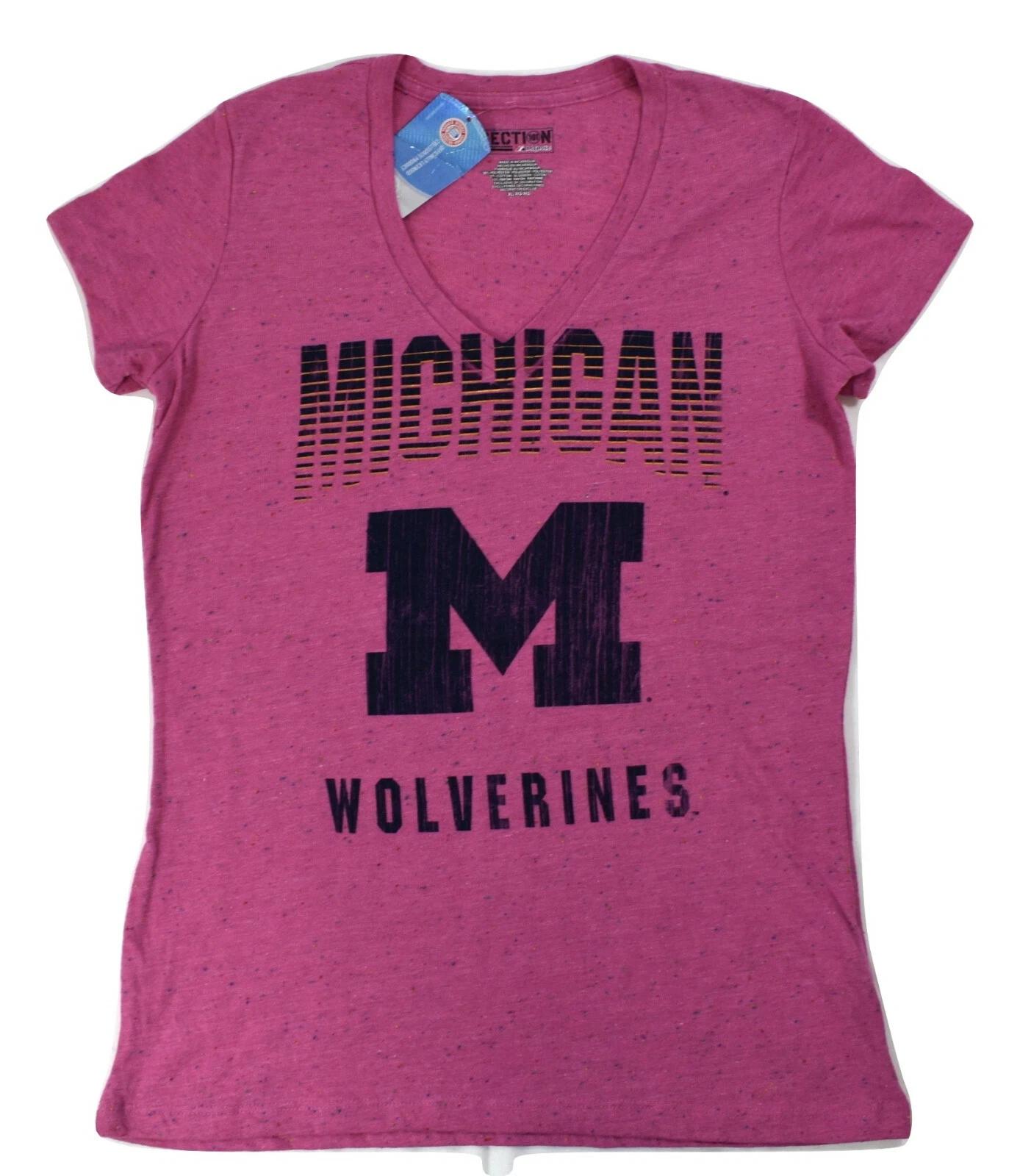 Majestic Section 101 Womens Michigan Wolverines Magneta V-Neck Shirt NWT M, L 2XL