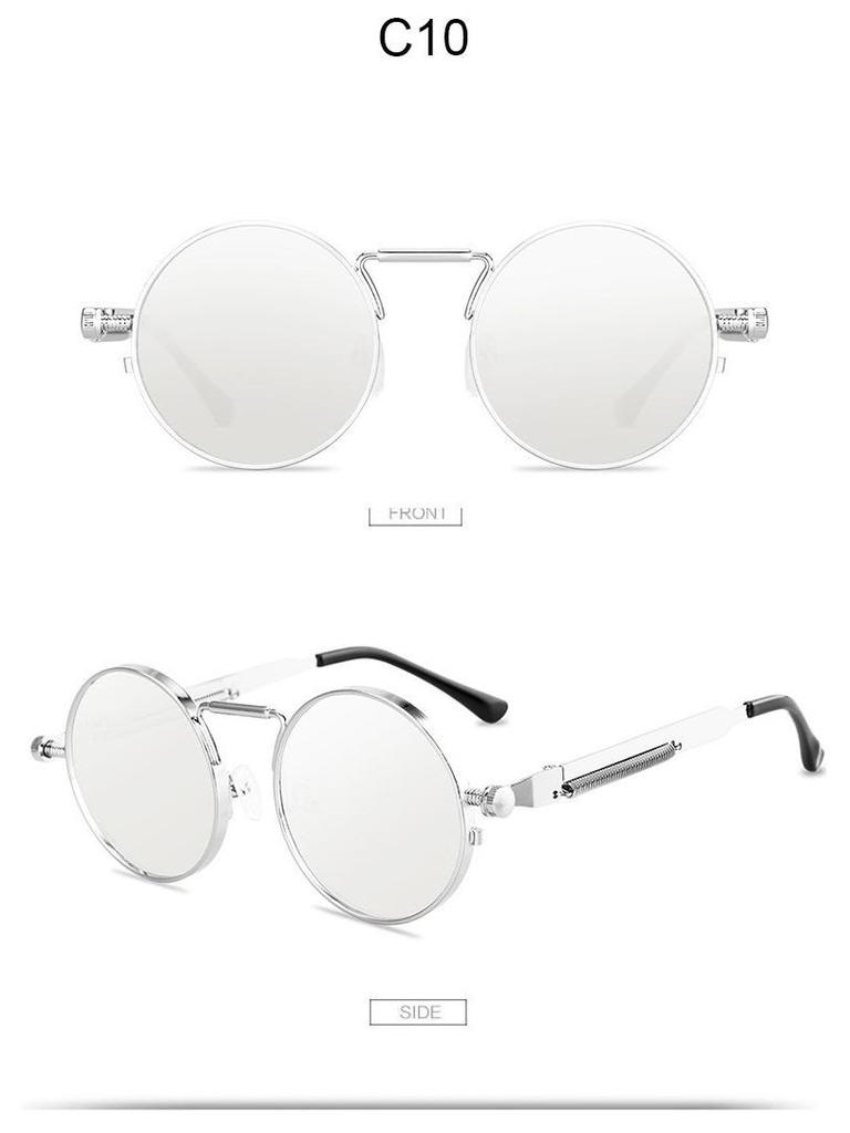 Steampunk Retro Round Sunglasses with Spring Temple for Men and Women