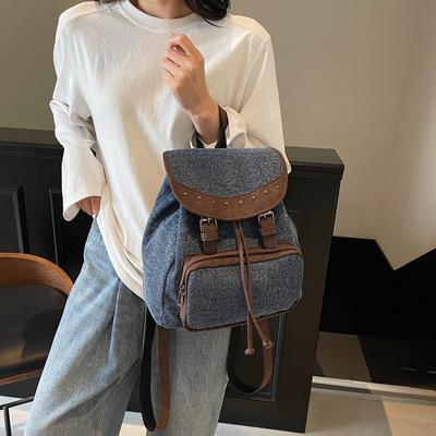 New Denim Small Cover Backpack Japanese and Korean Simple Daily Commuting Large-capacity Backpack