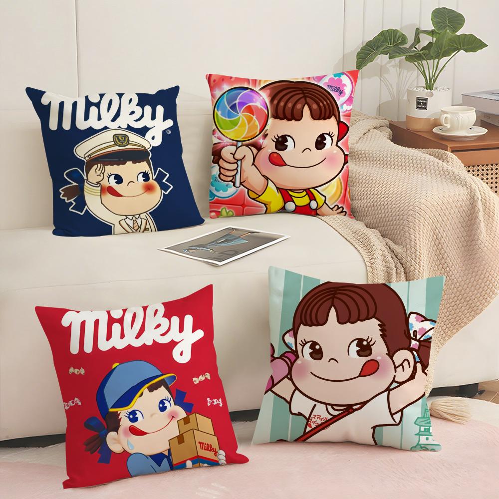 Fujiya M-Milky Peko Cushion Cover Soft Short Plush Pillow Cover Smooth Cozy Texture Aesthetic Cushion Case Home Decor