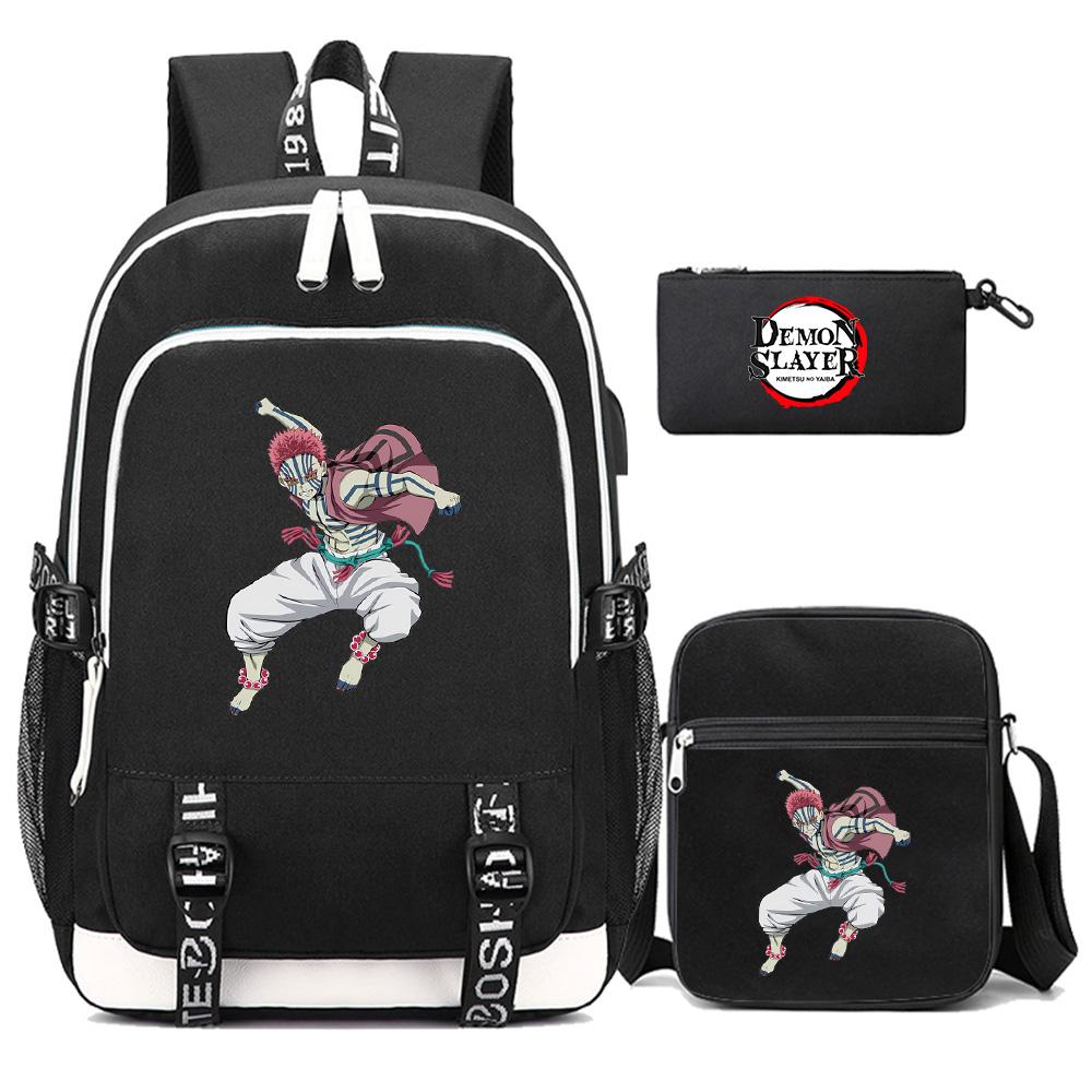 3Pcs/set Cartoon Demon Slayer Printed Backpack Large Capacity Bookbag Student Boy Girl School Bag Outdoor Laptop Travel Bag Gift