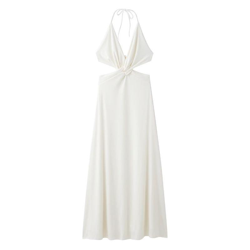 Kaslead New Women Clothes Western Style Fashion Deep V Hanging Neck Dress Temperament Beach Skirt