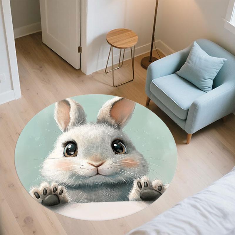 Rabbit pattern round rug,Carpet Rug for Living Room Bedroom Playroom ,Non-slip Floor Mat,Holiday Gifts and Birthday Gifts.