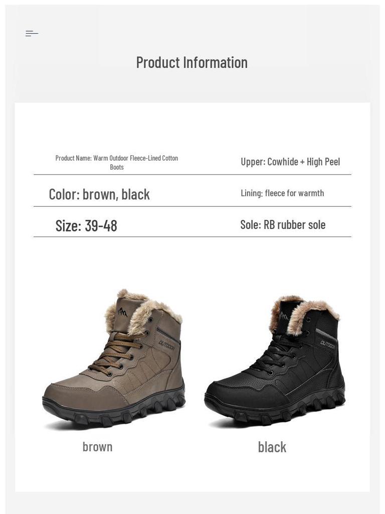 Men's Plus Size Waterproof Non-Slip Warm Snow Boots for Outdoor Hiking