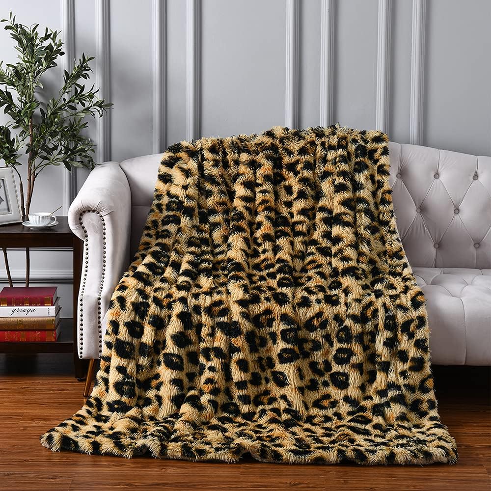 HOMORE Fluffy Leopard Blanket, Plush Cheetah Print Throw Blankets Soft Faux Fur Bed Throw for Decorative Couch Chair Sofa, Washable and Lightweight,