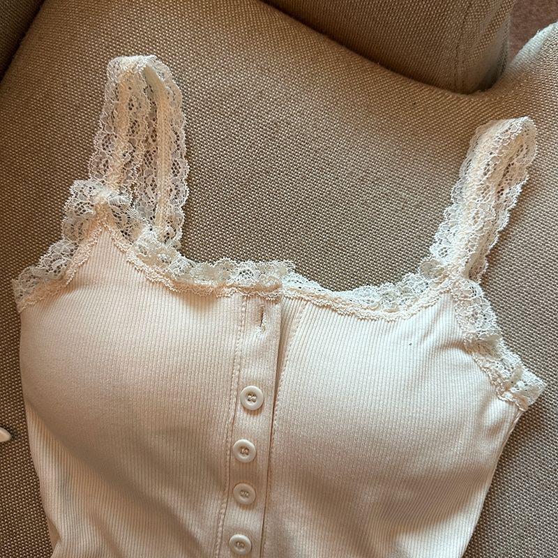 Women's Summer Lace Camisole Tank with Built-in Bra Pads