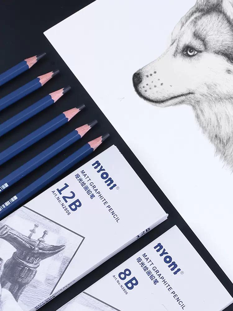 Neoni Matte Green Bamboo Sketch Pencils - 12B/2B Non-Reflective for Art Students & Exams