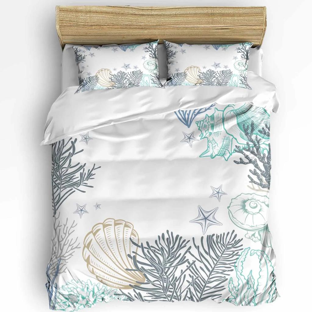 Blue Marine Coral Shels Starfish Soft Duvet Cover featuring Pilow Case Custom 3pcs Beding Set Comfortable Quilt Cover Double Bed Home Textile