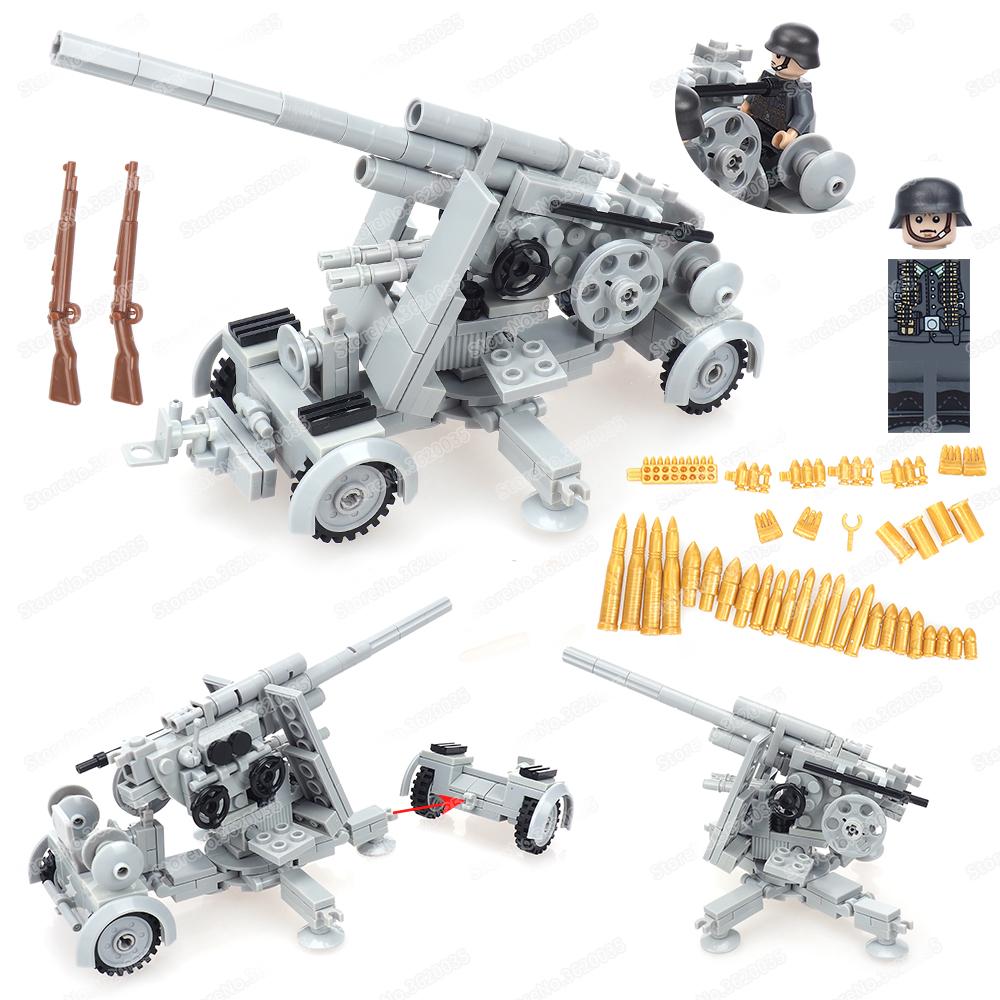 Militare Esercito Tedesco 88 FLAK Artiglieria Blocchi da Costruzione Soldato Figure WW2 Campo di Battaglia Armi Anticarro Modello in Scala Regalo per Bambino Giocattolo per Ragazzo