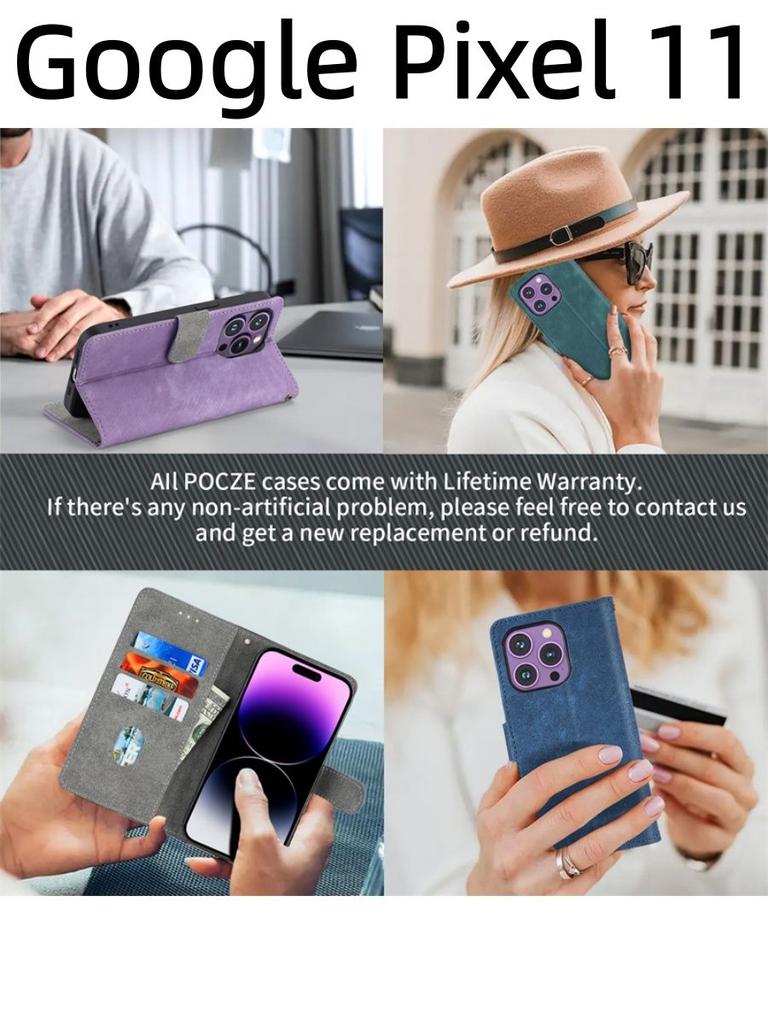 For Google Pixel 11 / Pro / Pro XL Flip Case RFID Tection Dual-Layer Card Slot Soft Silicone External Leather Stand Holder Flip Cover