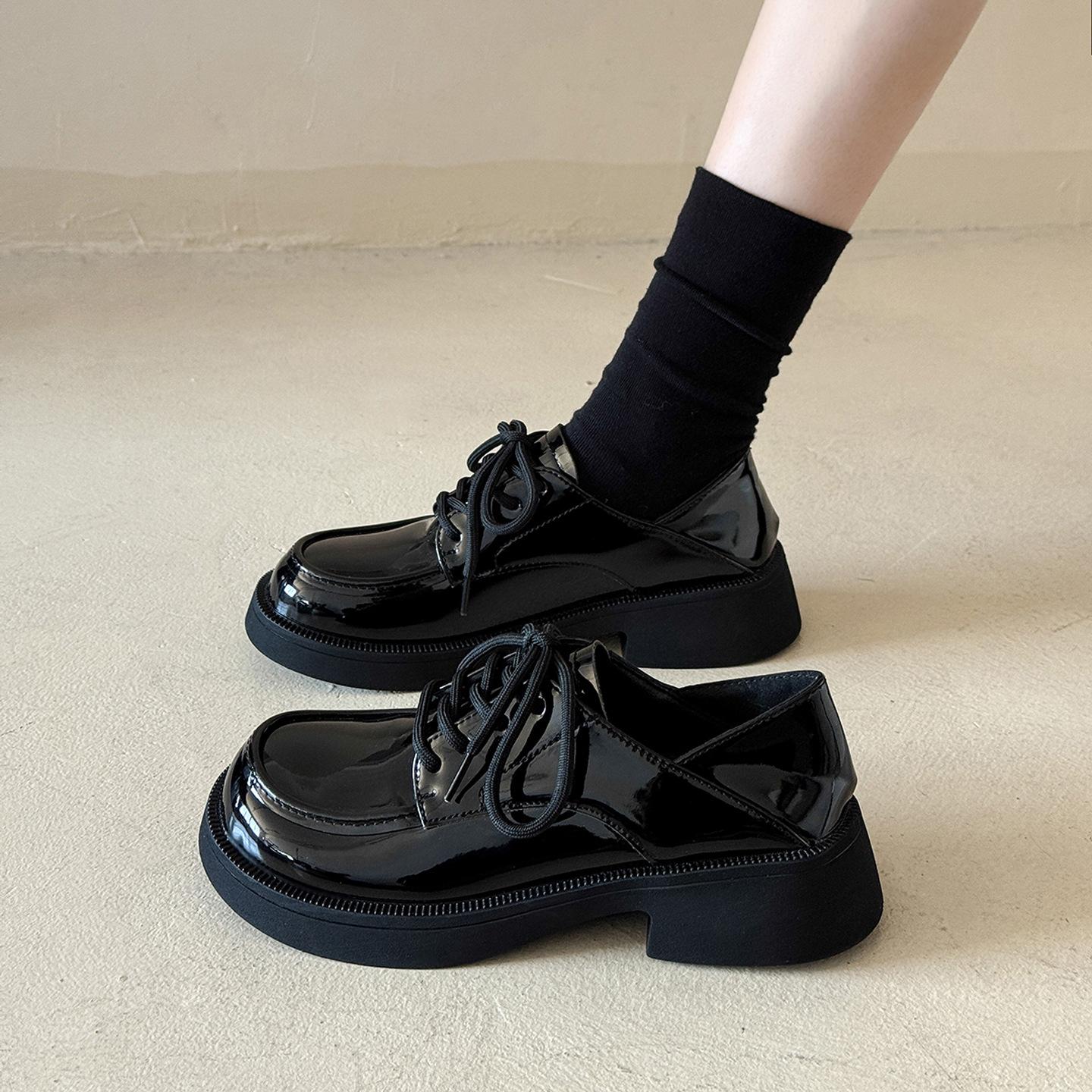 

Black big head and small leather shoes women s summer 2025 new Japanese jk loafers British style muffin platform shoes 35