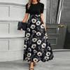 Women's Fashionable Casual Belt Short Sleeved Round Neck Print Elegant Temperament Dress