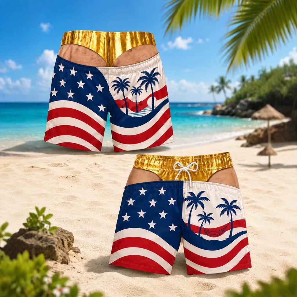 Summer men's shorts with a unique and interesting visual effect, revealing skin, loose-fitting men's Hawaiian beach shorts and swim trunks