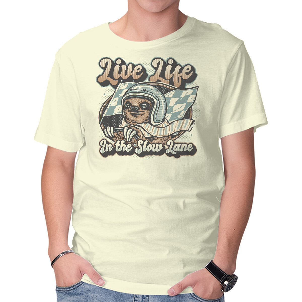 Unisex Crew Neck T-Shirt Live Life In The Slow Lane Graphic Short Sleeve Casual Tee L