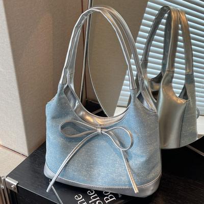 Casual Denim Underarm Bag Women's 2025 New Fashion Korean Version of College Style Tote Bag Splicing Shoulder Bag