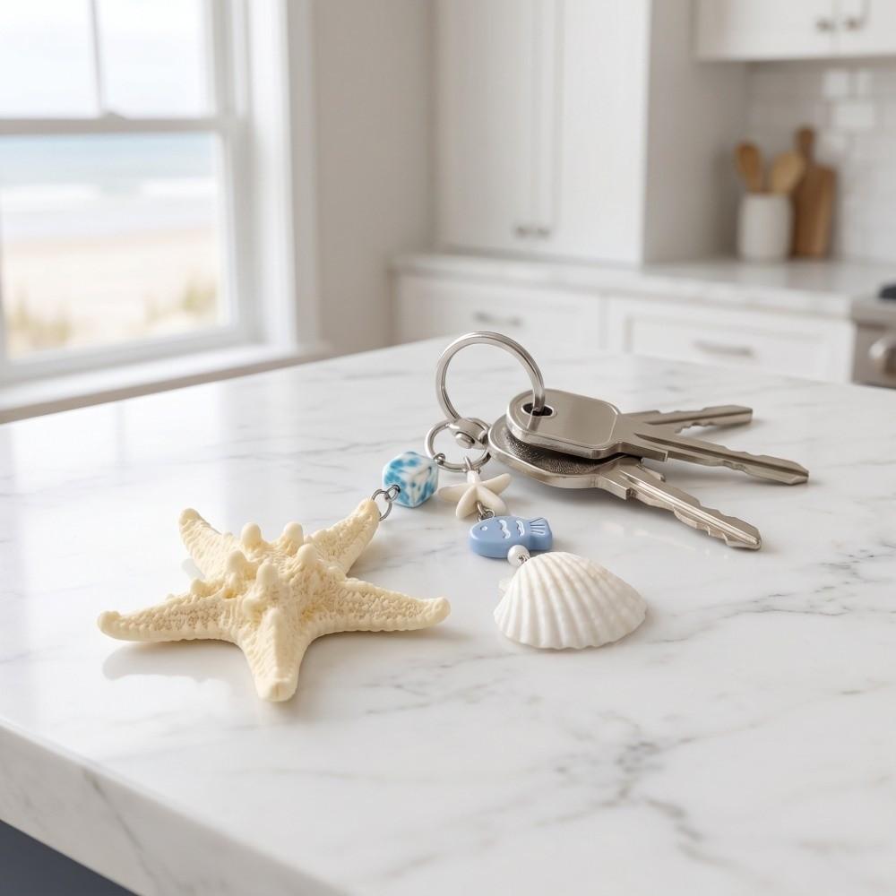 Ocean Sea Series Starfish Shell Keychain Ornaments Fish Pendant Beach Style Keychain Key Decor