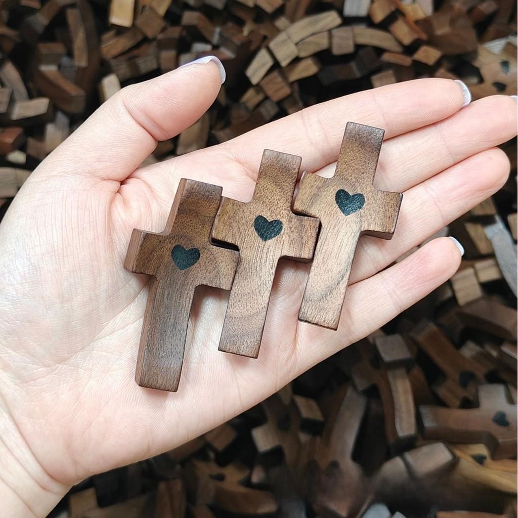 Black Walnut Cross Hand Carved Wooden Religious Pendant For Easter Gift