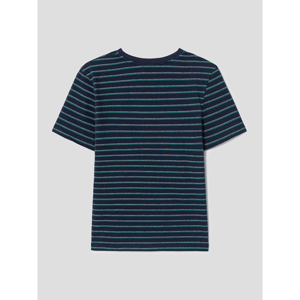 Saendeusaundeu (Women) Crop Striped Short Sleeve T-Shirt Navy