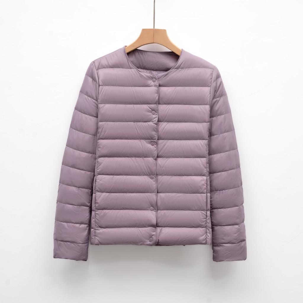 Luz de Inverno Jaqueta Simples Quente de Outono e Inverno Feminina de Gola Redonda Curta