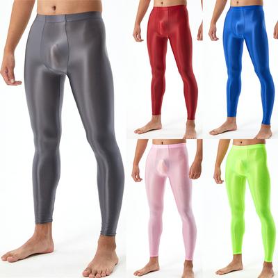 Leggings attillati sexy lisci come la seta da uomo Pantaloni lucidi convessi a U Bodybuilding Plus Size Lucidi