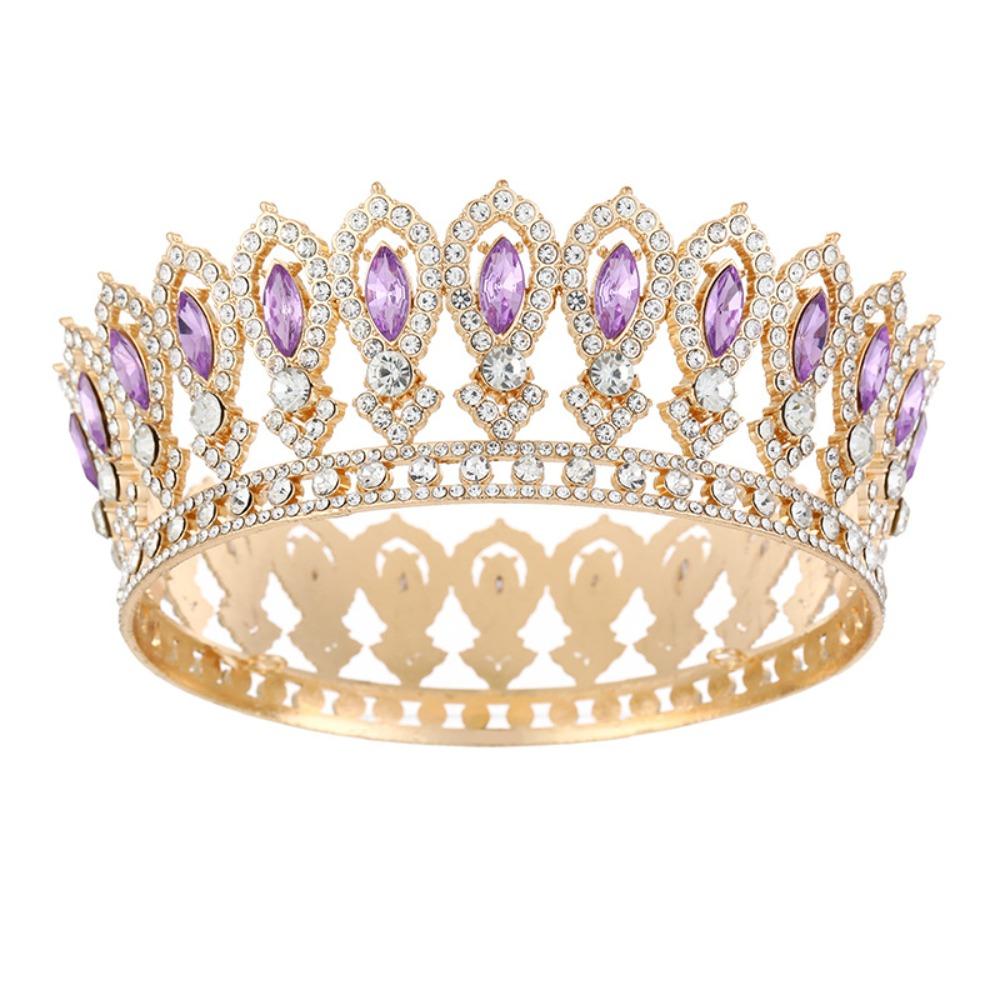 Round Princess Queen Tiara European Crystal Full Crown Metal Bridal Wedding Crowns  Birthday Party