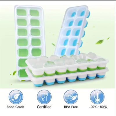 14-grid Ice Cube Trays Silicone Ice Mold With Removable Lid Diy Homemade Popsicle Mould For Cocktail Freezer Kitchen Bar Tools
