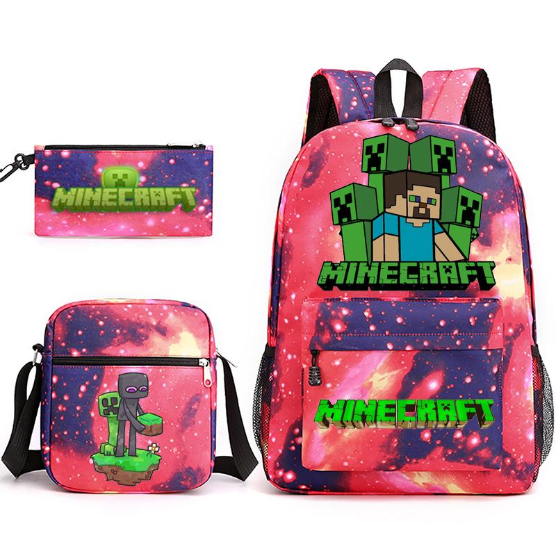 2022 Cross-border Starry Sky School Bag Three-piece Casual Fashion My World Game School Travel Bag