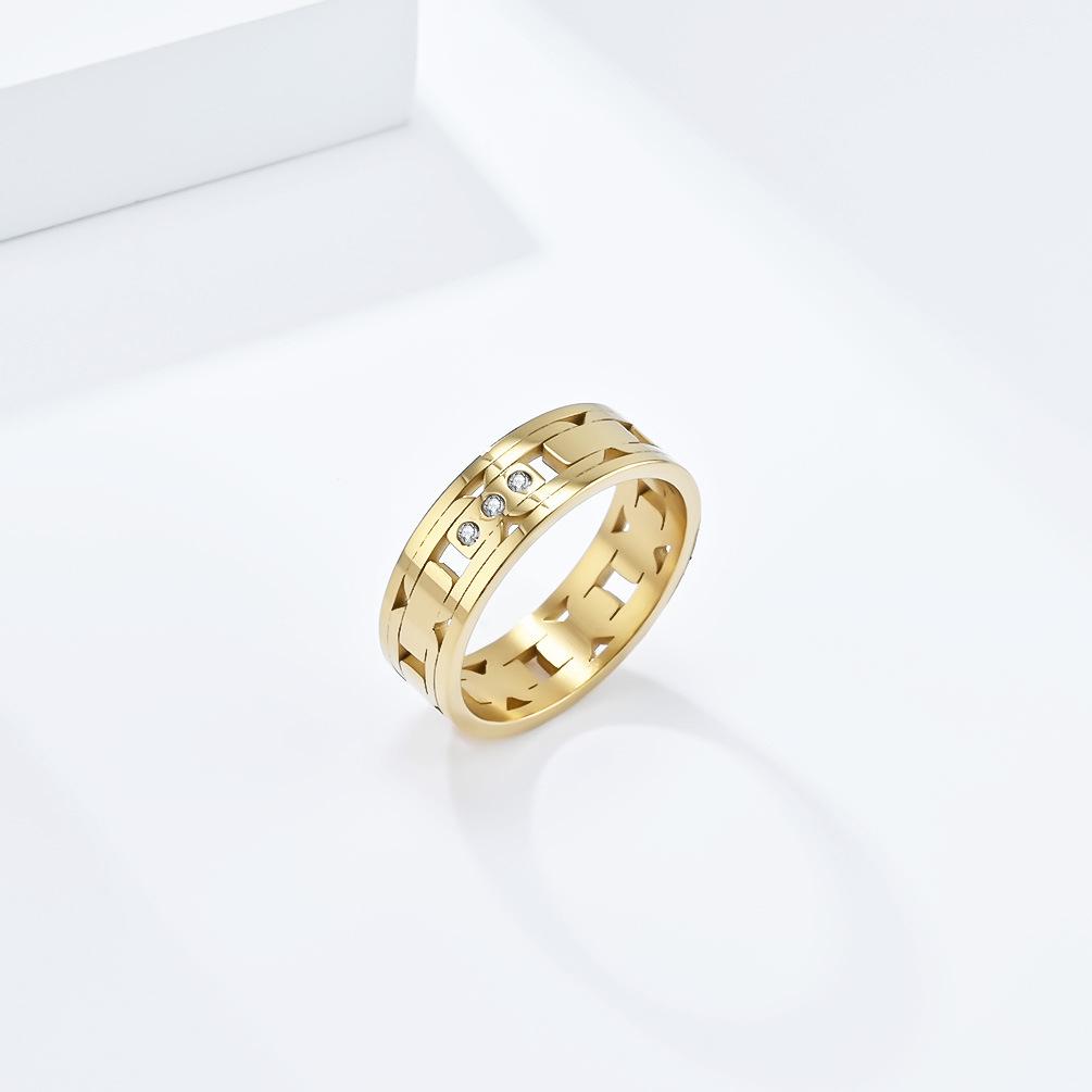 Silver Simple Couple Ring Fashion Hollow Design Titanium Steel Ring for Mens Womens Inlaid Zirconia Wedding Jewellery Accessories